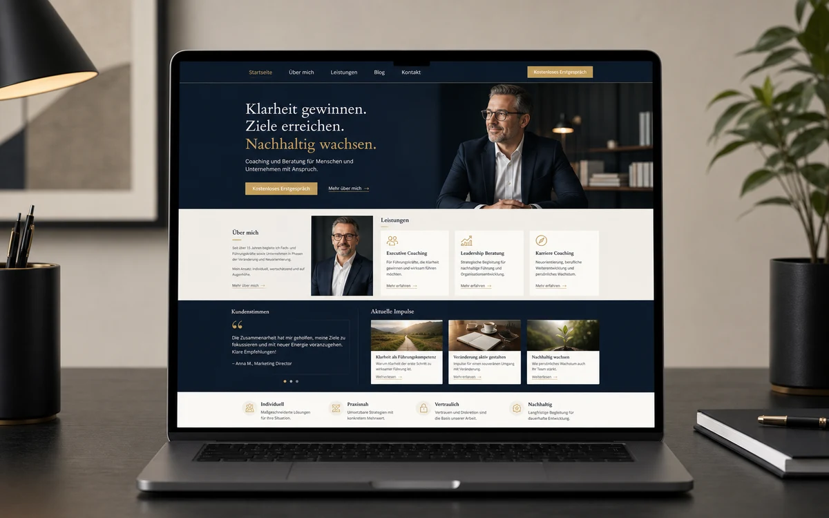 Website-Beispiel für eine Beratung mit Testimonials und Leistungen